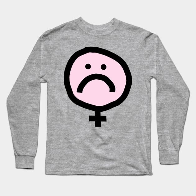 Female Pink Unhappy Smiley Face Long Sleeve T-Shirt by ellenhenryart